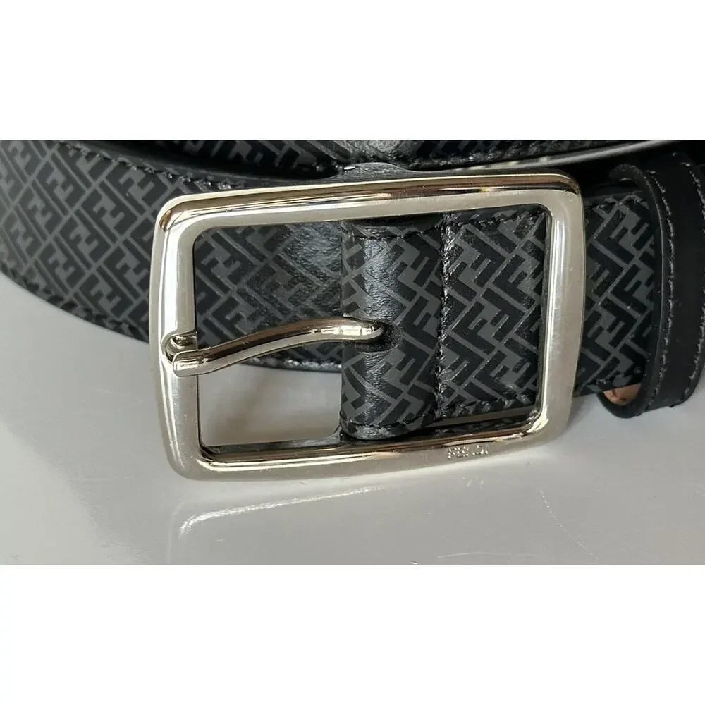 NWT $590 Fendi FF Logo Calf Leather Black/Grey Belt 110/44 Italy 7C0434